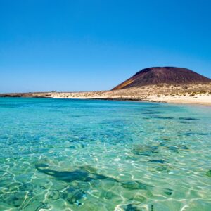 The crystal clear Waters in front of Lobos island in Fuerteventura