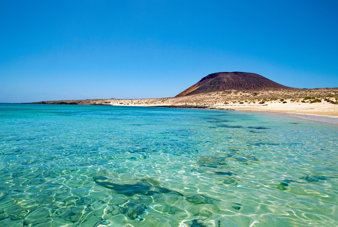 The crystal clear Waters in front of Lobos island in Fuerteventura
